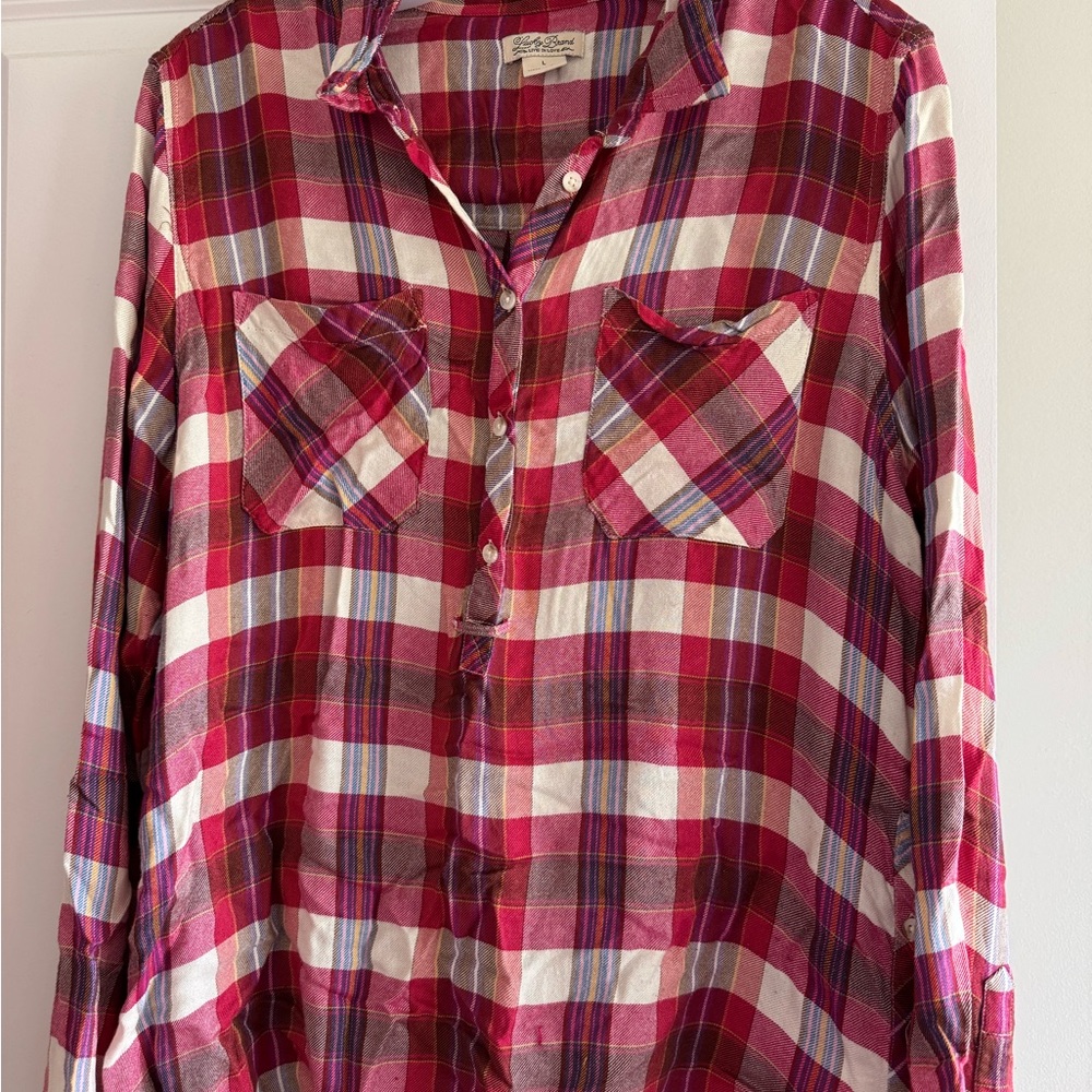 Lucky Brand Red Plaid Blouse Size L